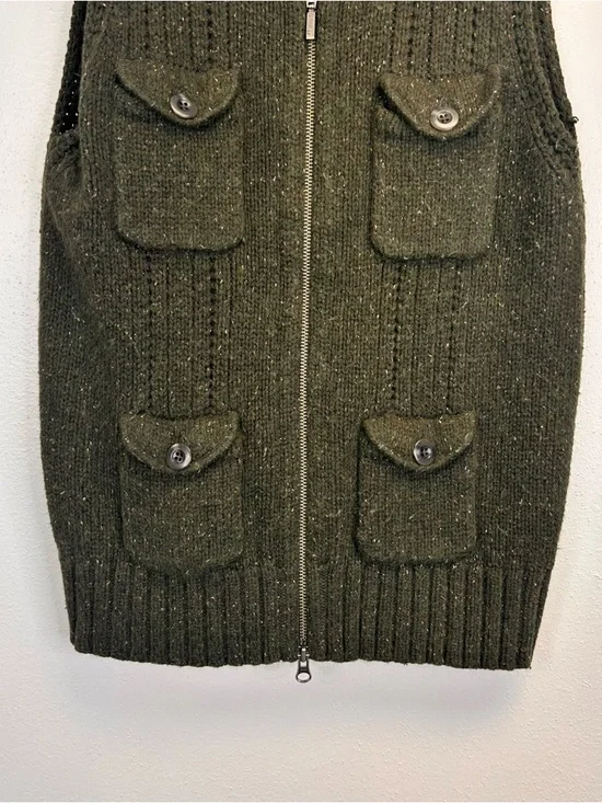 Dark Green Knit Zip-Up Vest Pockets Size M Cotton Angora Gorpcore Granola Hiking - Picture 3 of 9